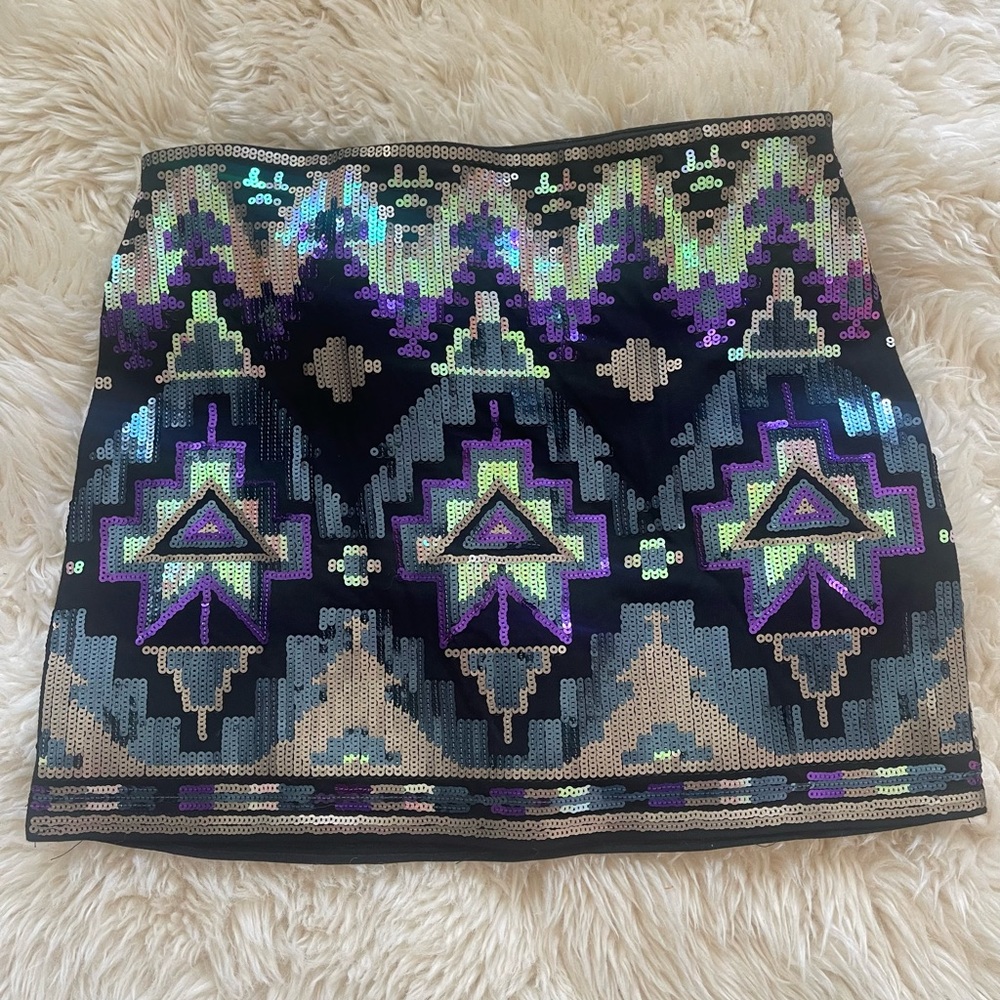 Express Multicolor Sequin Stretch Mini Skirt Size… - image 1